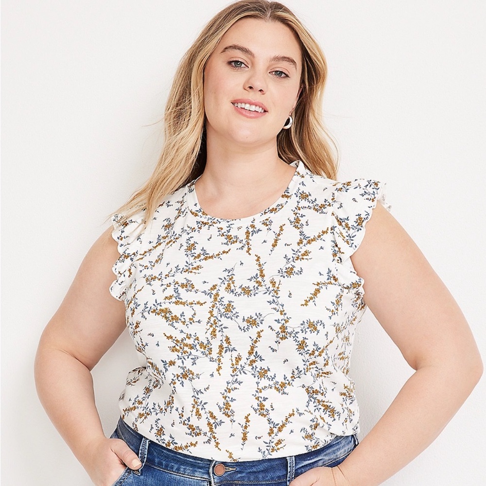 Plus Size Brookside Floral Ruffle Sleeve Tee sz 3x